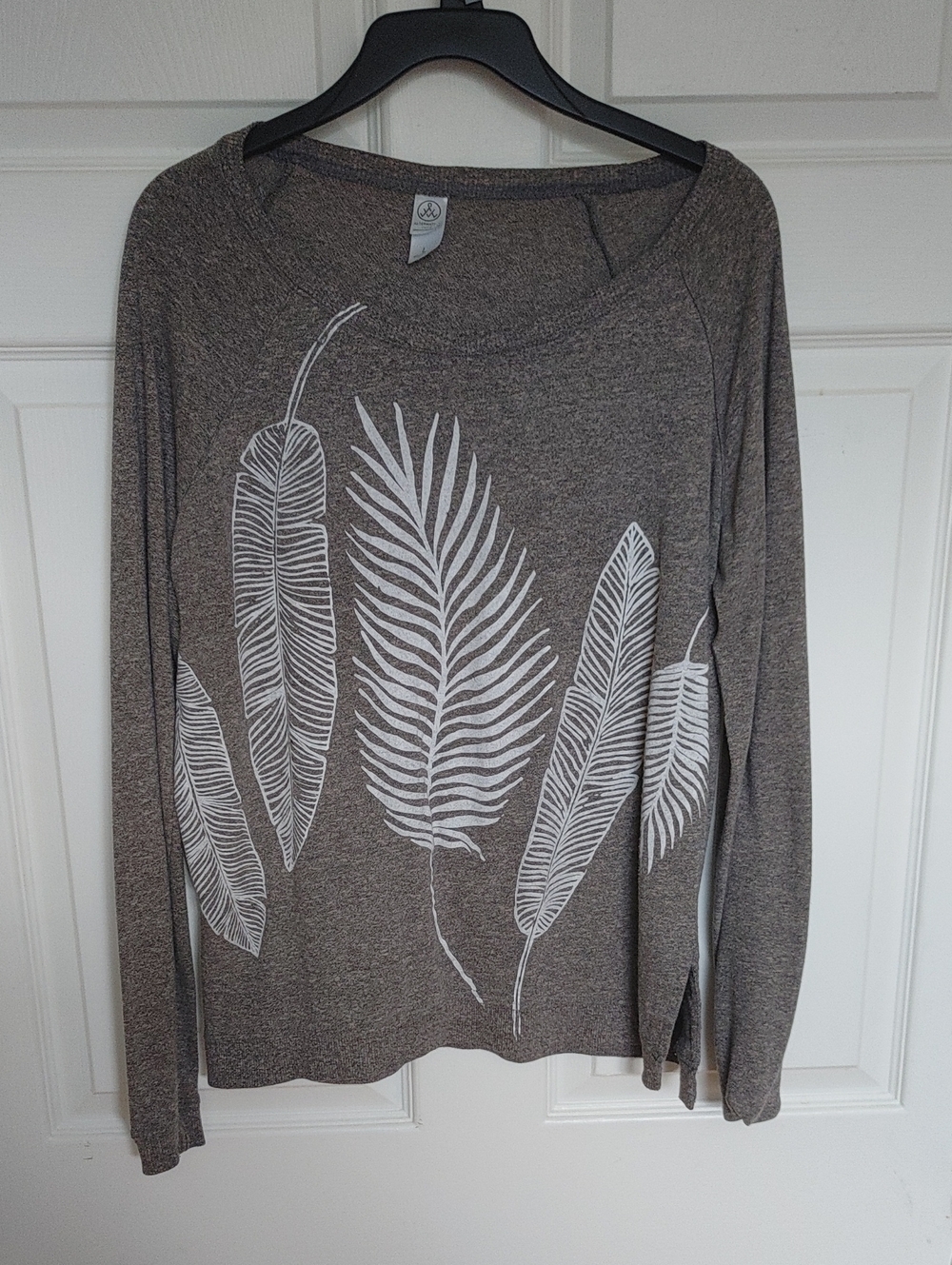 Alternative Gray Long Sleeve Feather Print Top